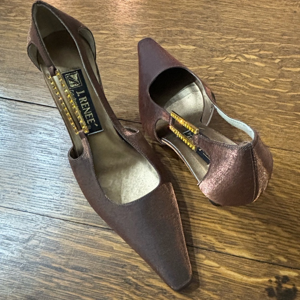 VTG J. Renee' Couture Iredescent Bronze D'orsay Rhinestone Leather Heels✨️7.5N - Picture 9 of 9